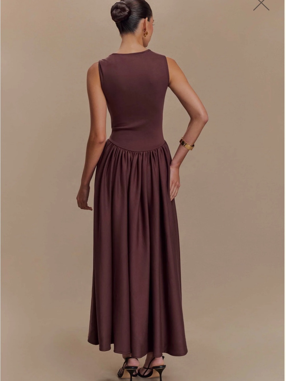 Meshki Chocolate Brown Square Neck Midi Dress - Picture 2 of 2